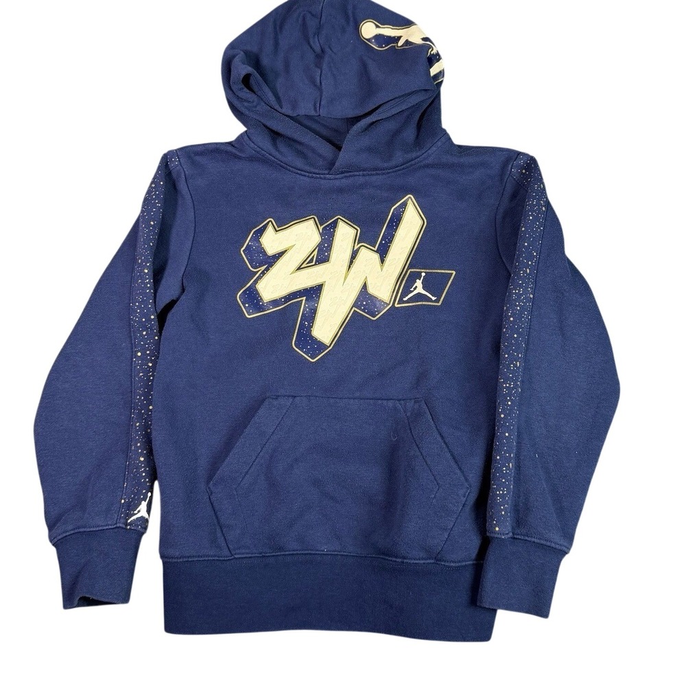Jordan Zion‎ Williamson Boy Hoodie Navy Blue Gold Graphic Pullover S 8-10